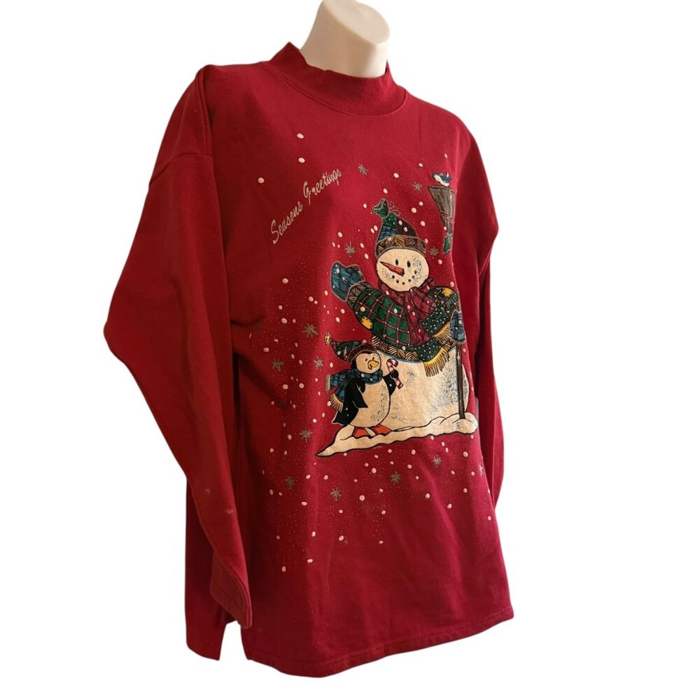 Vintage Holiday Time Snowman Penguin Sweatshirt | M - Picture 4 of 10
